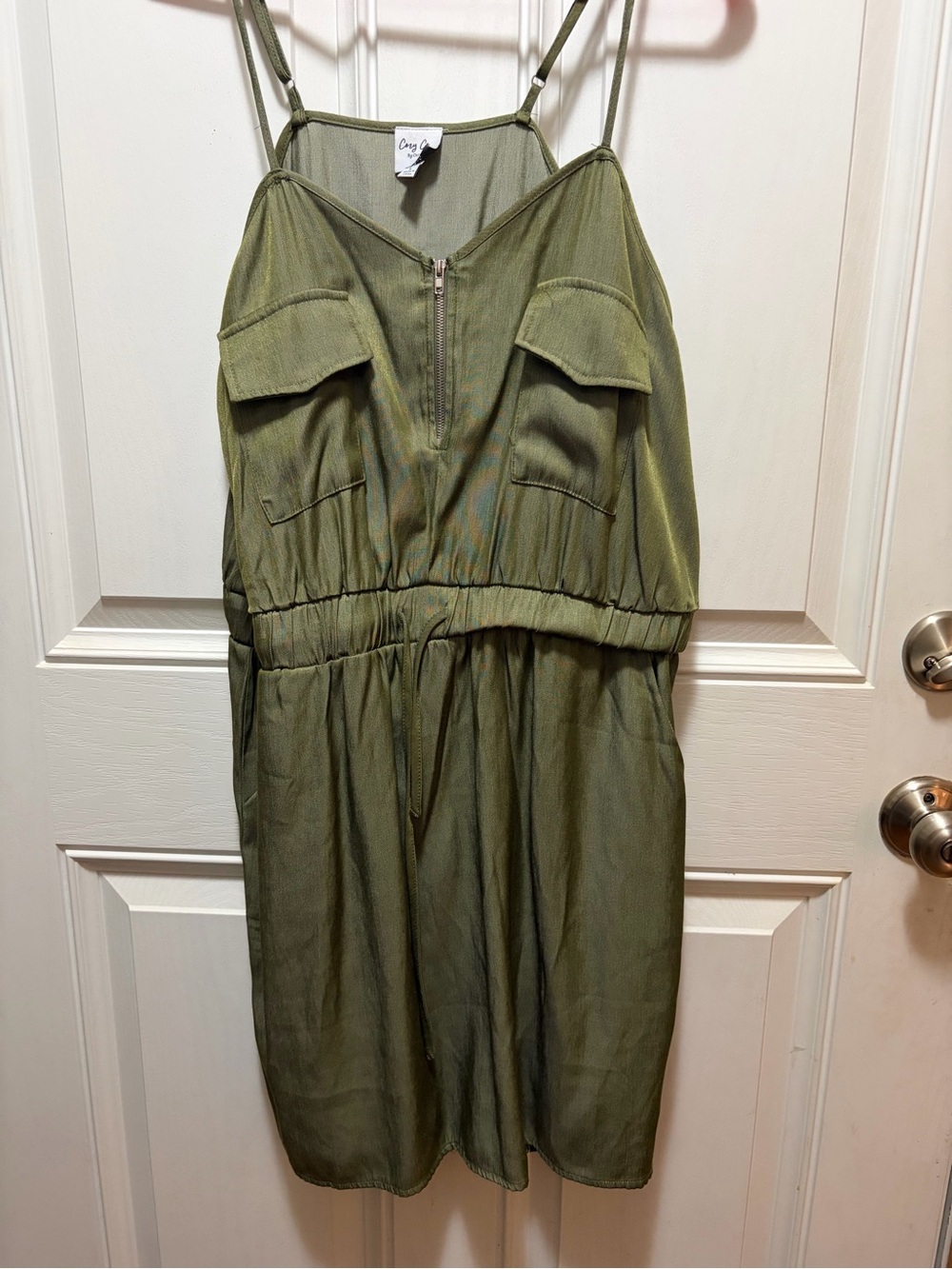 Cozy Casual Olive Green Utility Romper with Front Zip